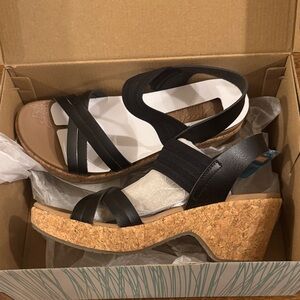 Skechers Black Cork Wedge Sandals with Elastic Strap